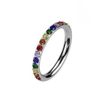 Titanium Hinged Segment Hoop Ring with Outward Facing Pavé CZ - Rainbow