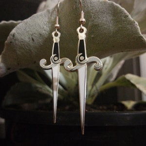 'Silver Dagger' Enamel Earrings