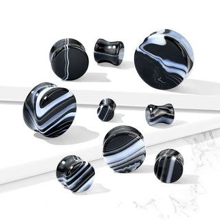 Black and White Agate Double Flared Plug