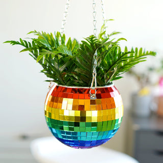Rainbow 6" Disco Ball Hanging Planter