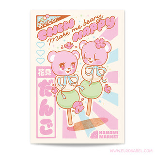 Elrosabel "Dango Bears" A5 Postcard Print