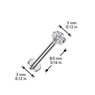 Titanium Threadless Push-In Flat Back Stud with Claw Set Heart CZ - Gold