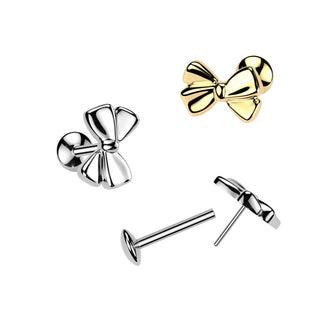 Titanium Threadless Stud With Bow Top - Gold