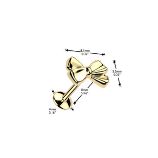 Titanium Threadless Stud With Bow Top - Gold