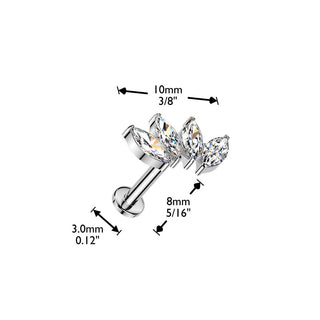 Titanium Threadless Flat Back Stud With 4 Marquise CZ - Gold