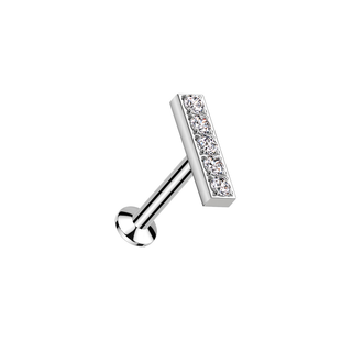 Silver CZ Bar Threadless Flatback Stud (18g-16g)