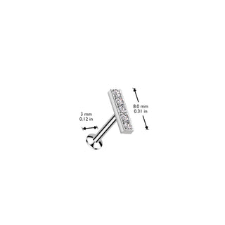 Silver CZ Bar Threadless Flatback Stud (18g-16g)