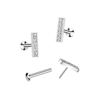 Silver CZ Bar Threadless Flatback Stud (18g-16g)