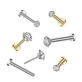Claw Set Titanium Threadless Stud - Silver