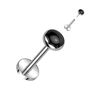 Titanium Threadless Flat Back Stud with Natural Onyx