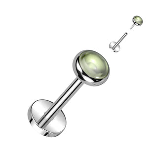 Titanium Threadless Flat Back Stud with Natural Green Onyx