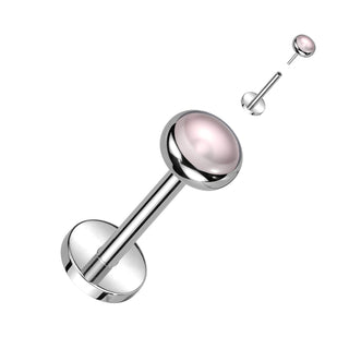 Titanium Threadless Flat Back Stud with Pink Opalite