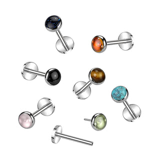 Titanium Threadless Flat Back Stud with Pink Opalite