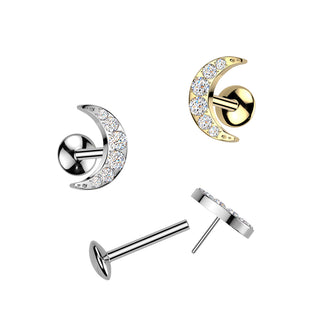 Threadless Titanium CZ Moon Flatback Stud