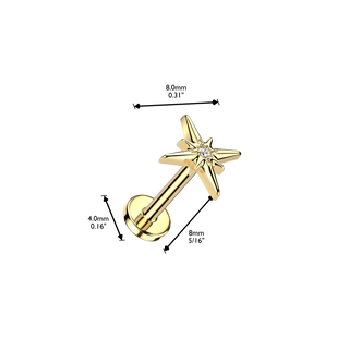 Threadless Titanium CZ Star Flatback Stud