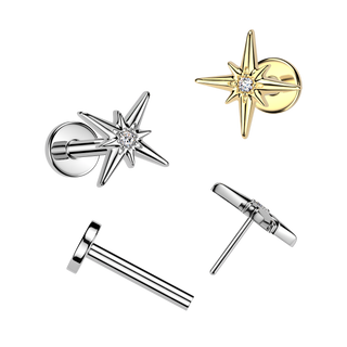 Threadless Titanium CZ Star Flatback Stud