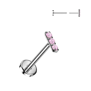 Threadless Titanium Mini Bar CZ Stud