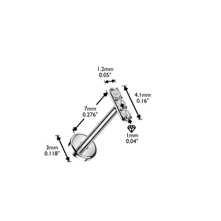 Threadless Titanium Mini Bar CZ Stud