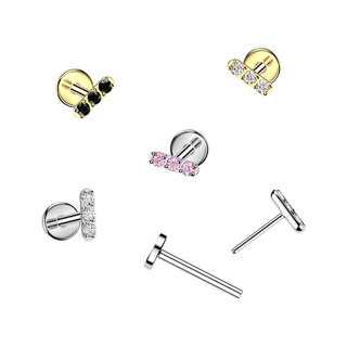 Threadless Titanium Mini Bar CZ Stud