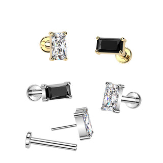 Threadless Titanium Rectangle CZ Stud