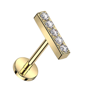 Gold Titanium CZ Bar Threadless Stud (18g)