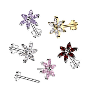 Threadless Titanium Marquise Flower Stud with Flower Base - Gold
