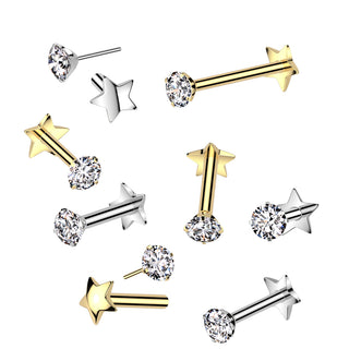 Titanium Star Back Threadless Stud (16g)