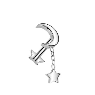 Titanium Star & Moon Threadless Flatback Stud (18g-16g)