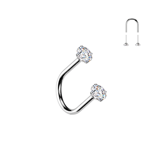 Titanium Threadless U Hoop with Claw Set Stone, Silver