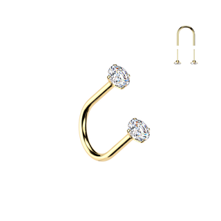 Titanium Threadless U Hoop with Claw Set Stone, Gold