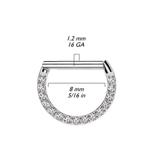 Silver Stone Set Steel Straight Bar Segment Ring (16g)