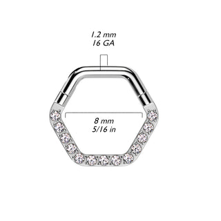 Silver Hexagonal Stone Set Steel Segment Ring (16g)