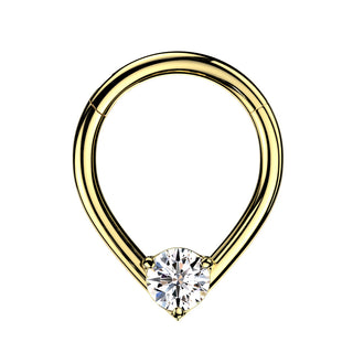 Gold Single CZ Teardrop Hinged Segment Ring (16g)