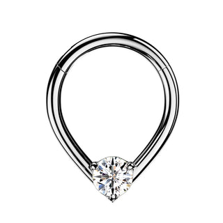 Single CZ Teardrop Hinged Segment Ring (16g)