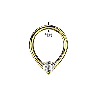 Gold Single CZ Teardrop Hinged Segment Ring (16g)