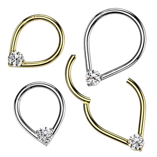 Single CZ Teardrop Hinged Segment Ring (16g)