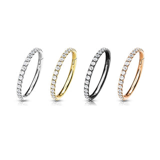 Titanium Hinged Segment Hoop Ring with Outward Facing Pavé CZ - Rose Gold