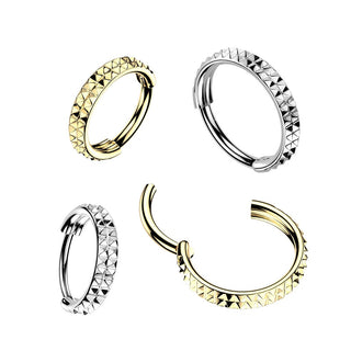 Titanium Double Pyramid Cut Hinged Segment Hoop Ring