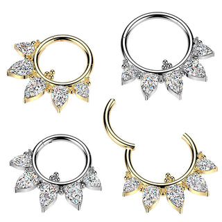 Titanium Hinged Segmen Ring With 5 Pear CZ - Gold