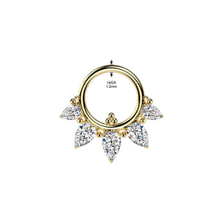 Titanium Hinged Segmen Ring With 5 Pear CZ - Gold