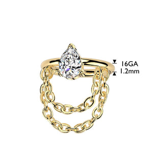 Titanium Teardrop CZ Segment Ring With Double Chain - Silver