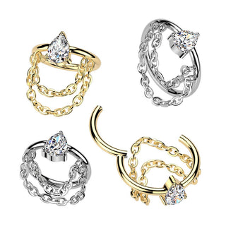 Titanium Teardrop CZ Segment Ring With Double Chain - Silver