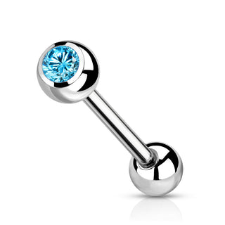 Blue CZ Titanium Tongue Barbell (14g)