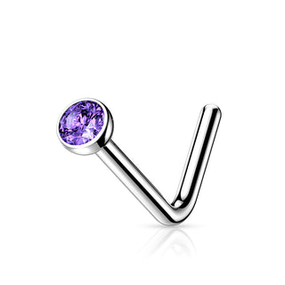 Titanium Purple CZ L Bend Nose Stud (20g)