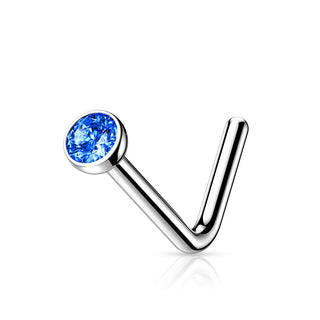 Titanium Dark Blue CZ L Bend Nose Stud (20g)