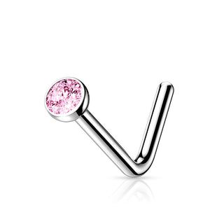 Titanium Pink CZ L Bend Nose Stud (20g)