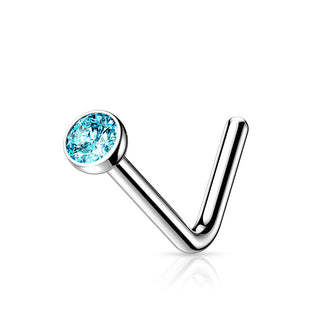 Titanium Light Blue CZ L Bend Nose Stud (20g)