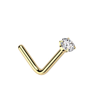 Gold Titanium Claw Set CZ Nose Stud (20g)