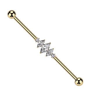 Gold Marquise CZ Titanium Industrial Barbell (14g)