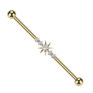 Gold Starburst Titanium Industrial Barbell (14g)